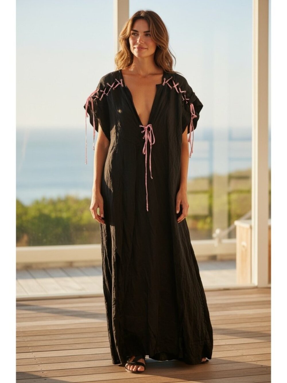 Marysia Lace Up Detail Maxi Swim Cover Navy Size M Beach Vacation Resortwear